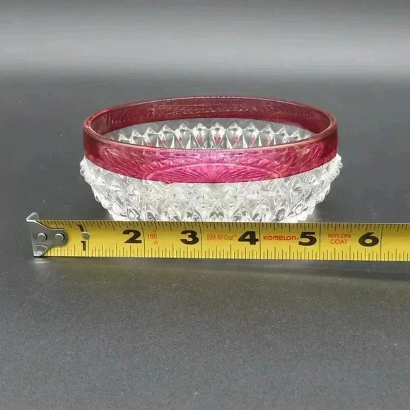 Indiana Glass Diamond Point Ruby Red Flash Candy Dish Vintage - Picture 5 of 5